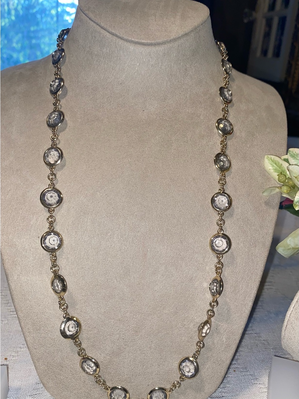 Banana Republic Gold-Tone Clear Crystal Station Necklace